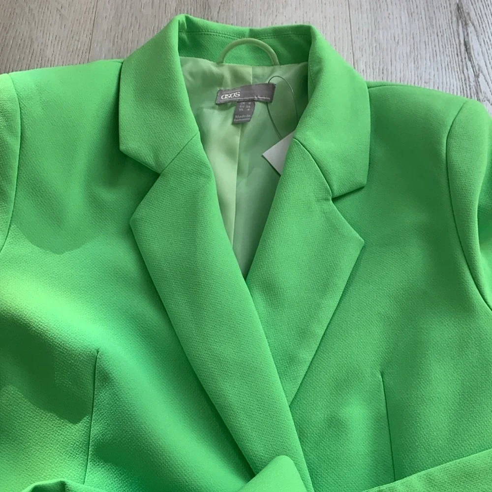 Asos Design wrap belted suit blazer‎ pop green neon size 4 double breasted new - Picture 14 of 15